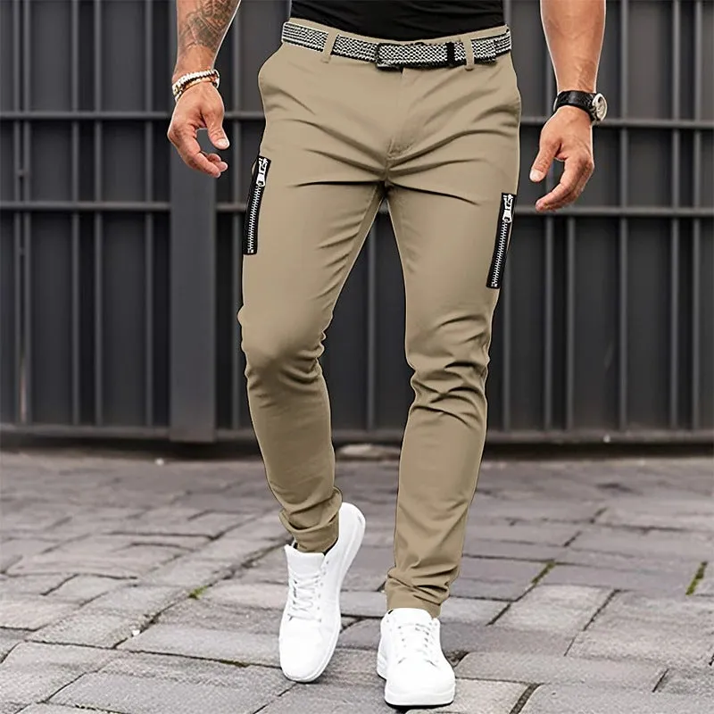 TIGHT CASUAL PANTS 100% COTTON ZIPPER POCKET PANT