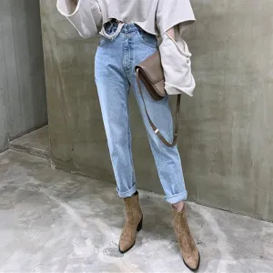 Vintage High Waist Straight Jeans Pant for Women Denim Jeans