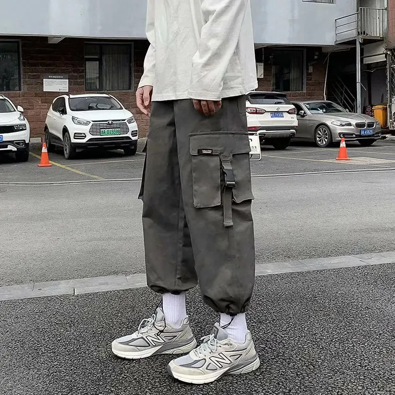 Wiaofellas  -  Loose Straight Leg Cargo Pants Men's Cargo Pants Spring and Autumn Casual Pants Wide-leg Casual Long Pants