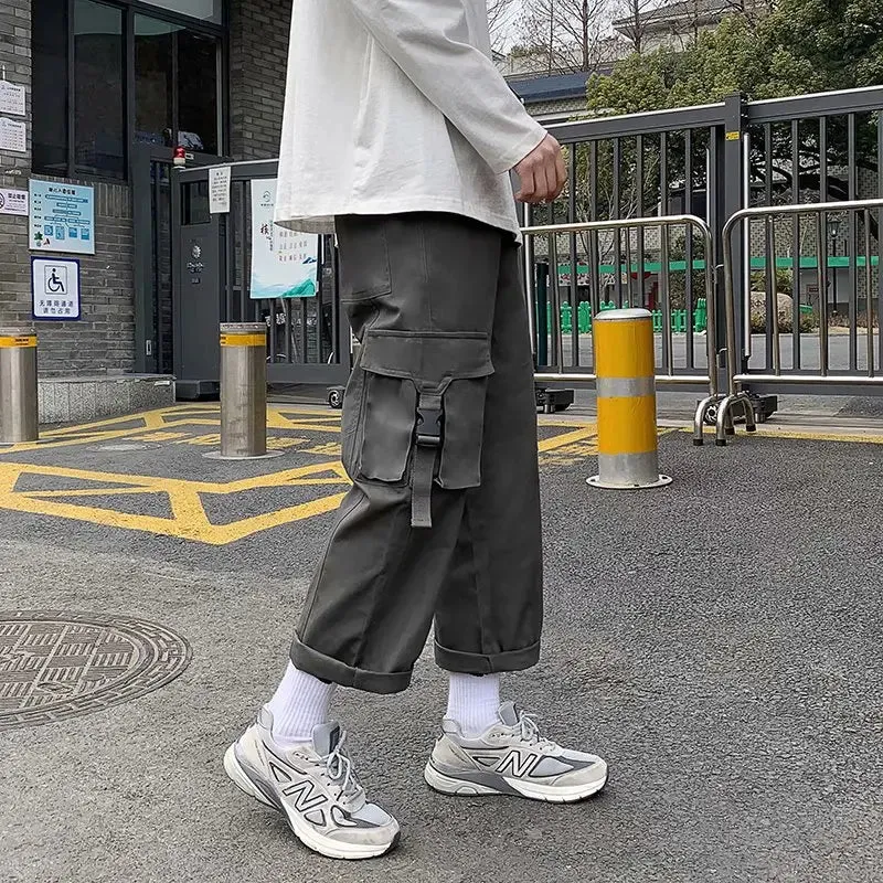 Wiaofellas  -  Loose Straight Leg Cargo Pants Men's Cargo Pants Spring and Autumn Casual Pants Wide-leg Casual Long Pants