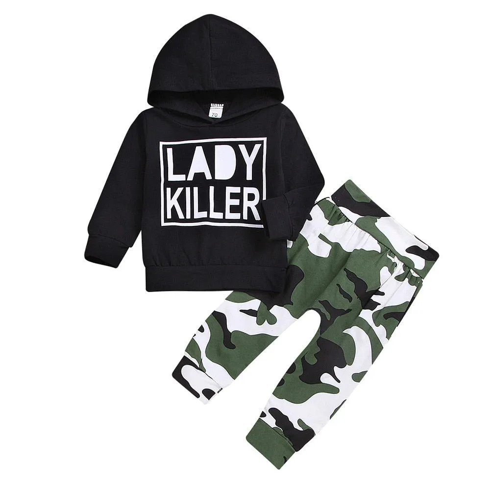 Winter Baby Boy Camouflage Letter Print Hoodie  Pants Infant Outfit