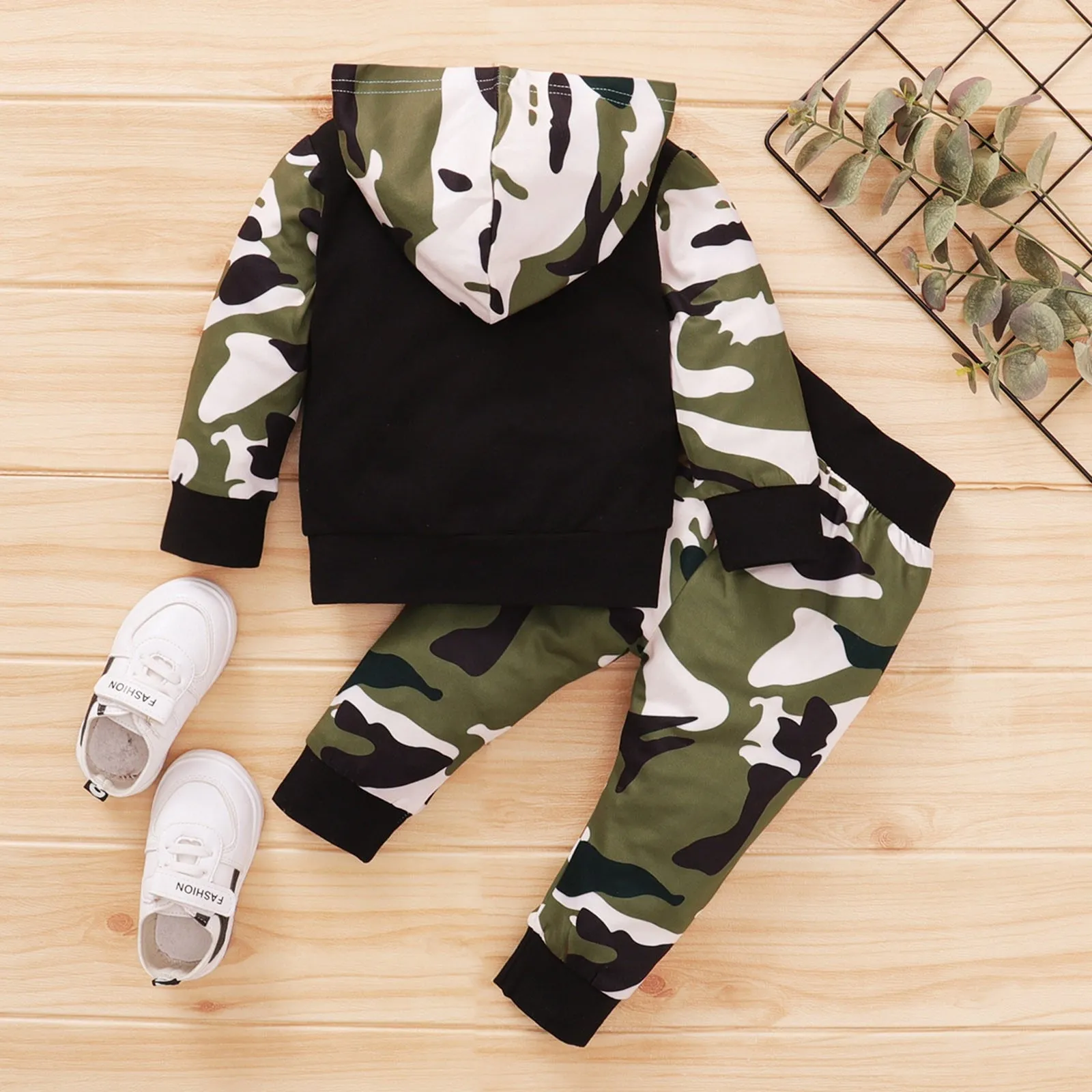 Winter Baby Boy Camouflage Letter Print Hoodie  Pants Infant Outfit