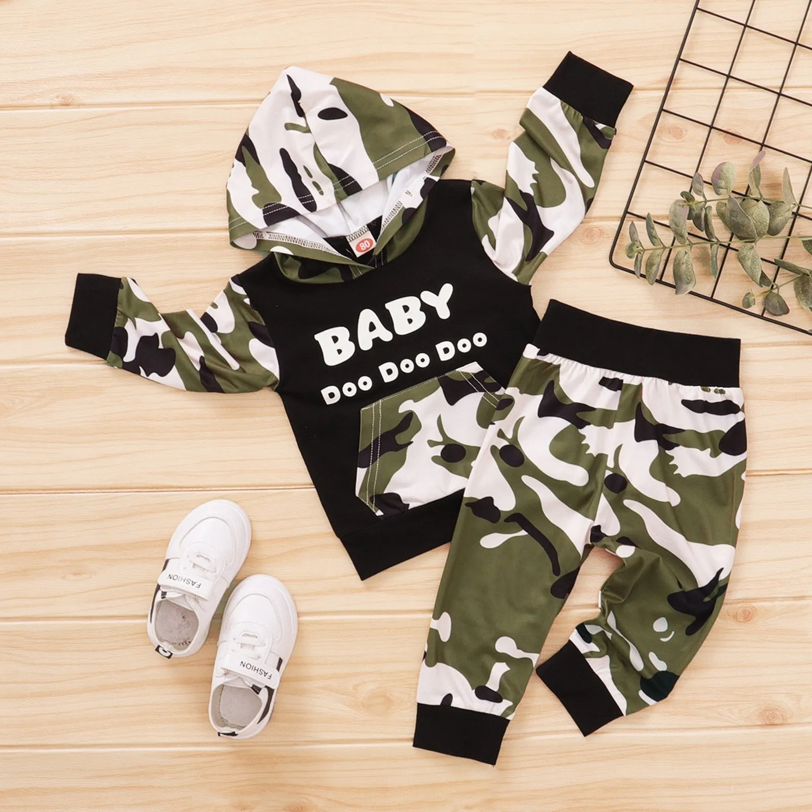 Winter Baby Boy Camouflage Letter Print Hoodie  Pants Infant Outfit