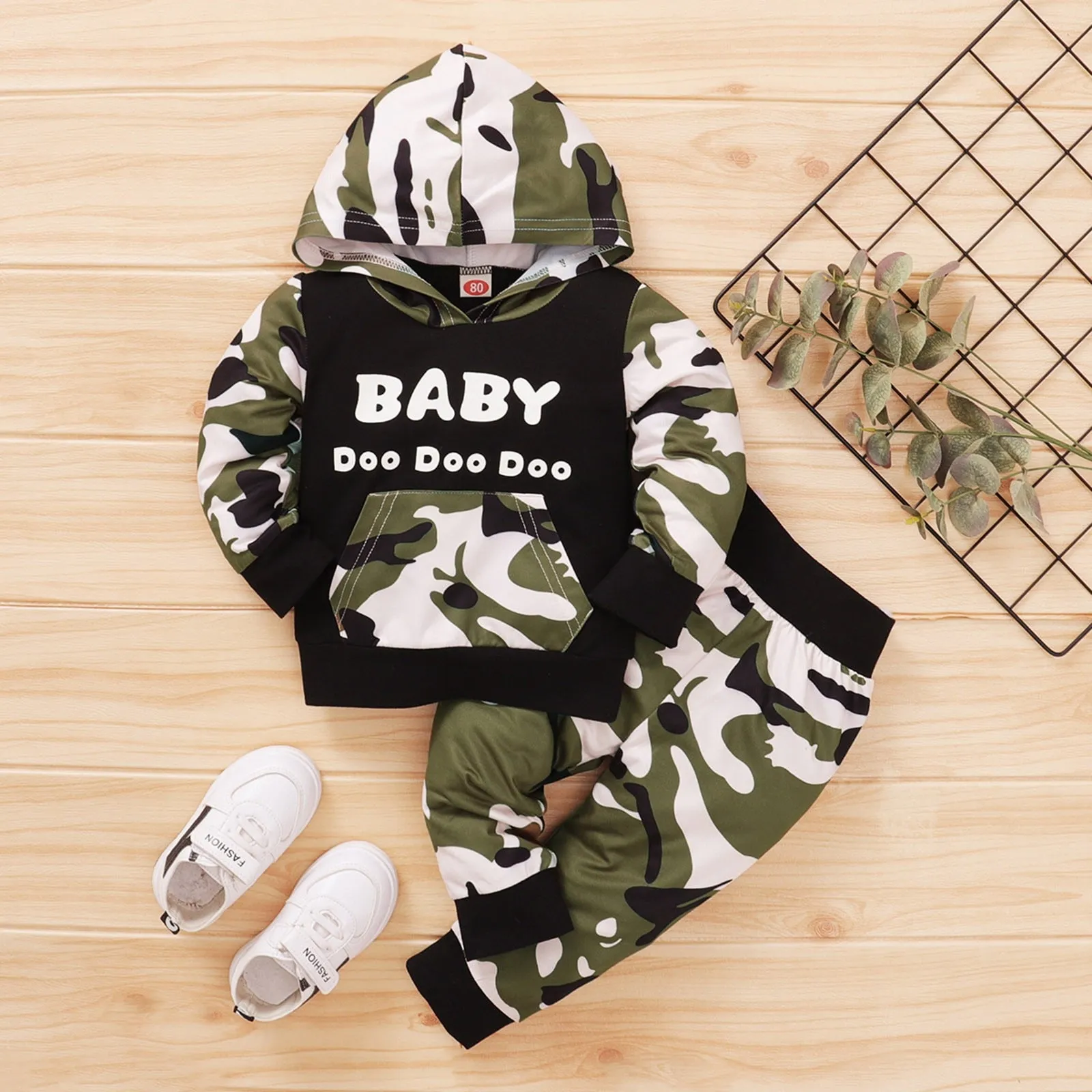 Winter Baby Boy Camouflage Letter Print Hoodie  Pants Infant Outfit