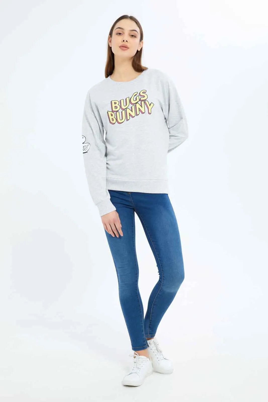 Women Blue Bugs Bunny Printed Sweatshirt