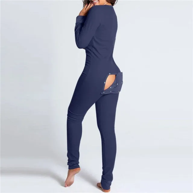 Women’s Pajamas Onesies Button-down Front Functional Buttoned Flap