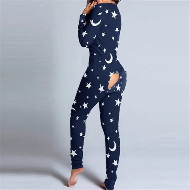 Women’s Pajamas Onesies Button-down Front Functional Buttoned Flap