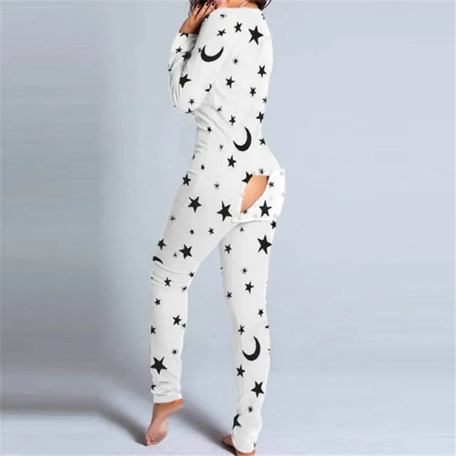 Women’s Pajamas Onesies Button-down Front Functional Buttoned Flap