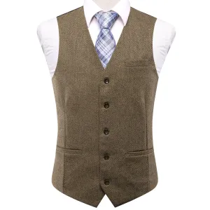 Yellow Brown Solid Wool Splicing Jacquard Men's Vest