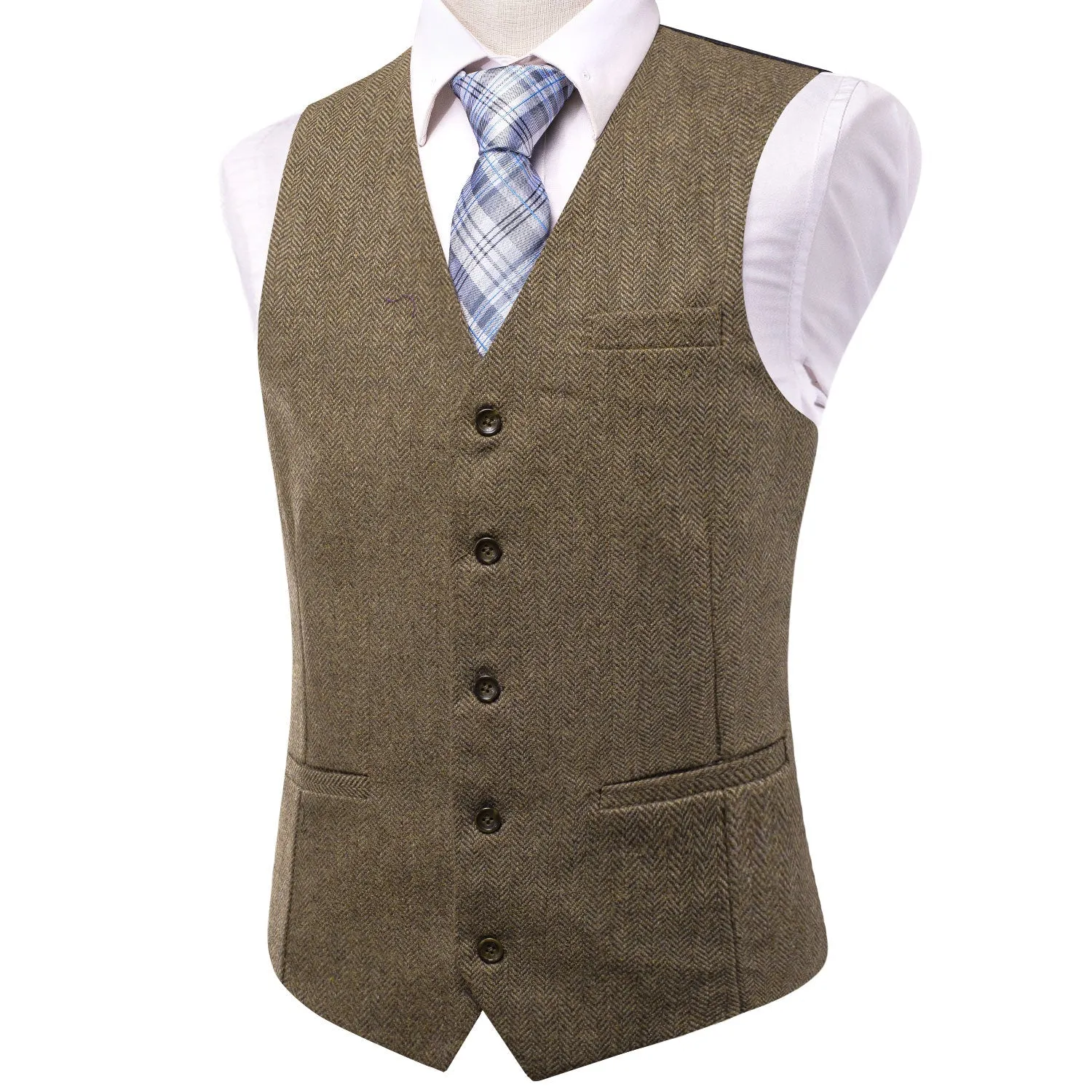 Yellow Brown Solid Wool Splicing Jacquard Men's Vest