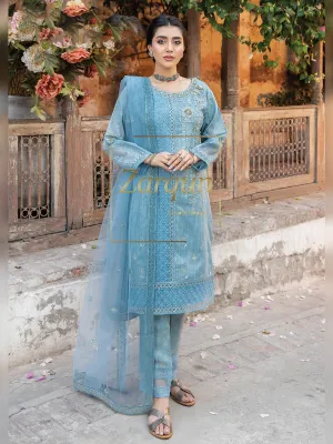 Zarqun "Virsa" Blue Fancy Embellished Net Suit (2314A)